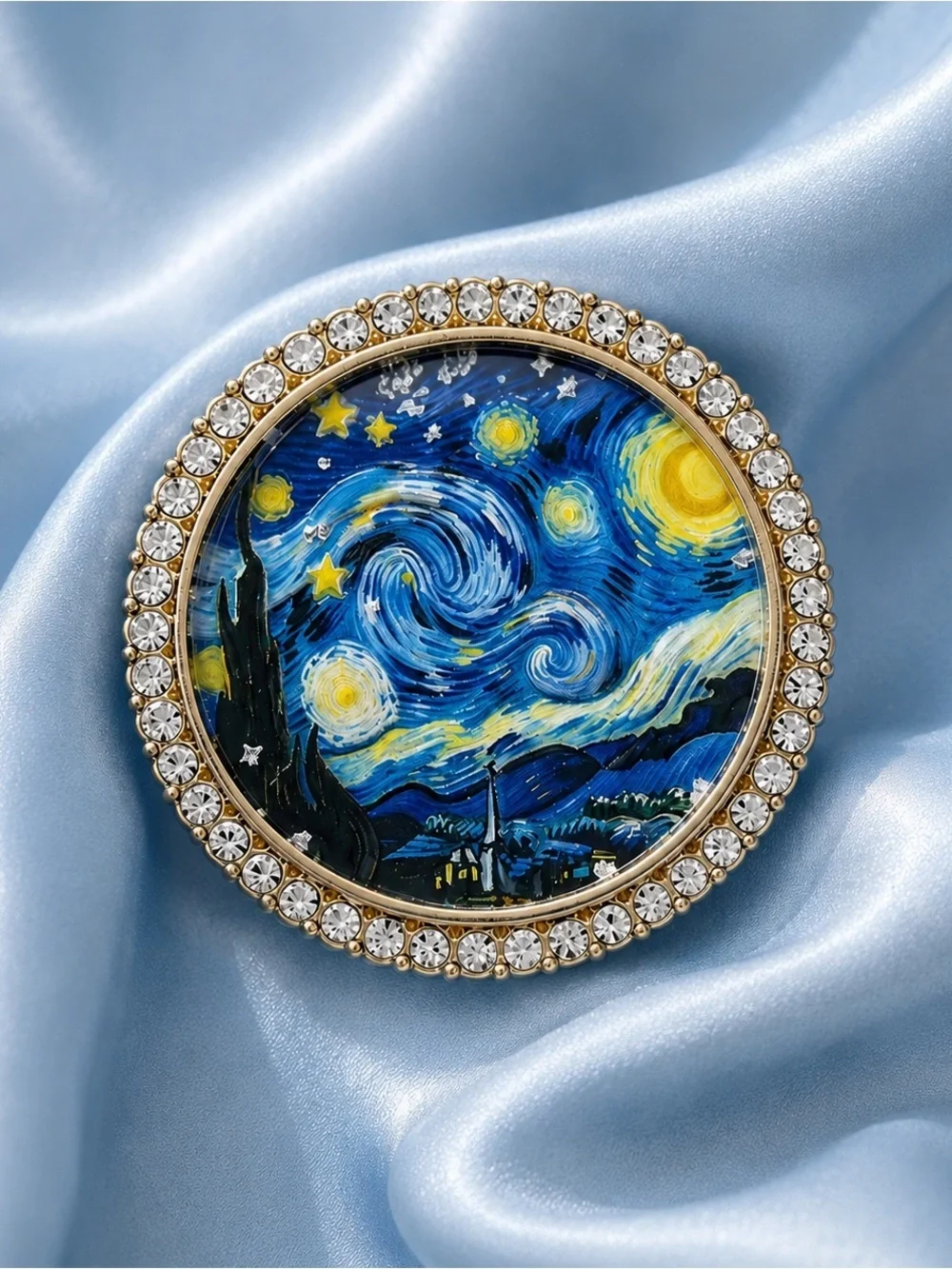 Vincent van Gogh Starry Night Crystal Round Brooch